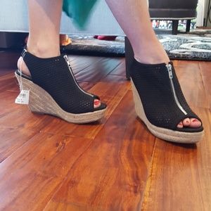 Black Zip Detail Wedge Heels